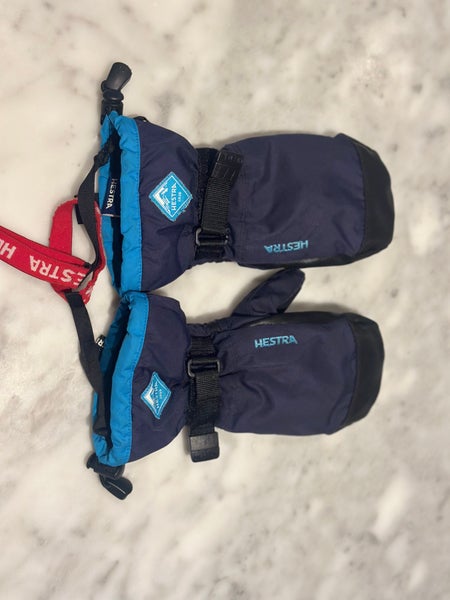 Blue and black youth Hestra mittens - size 5 (used)