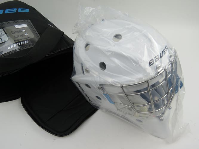 NEW White Bauer 960 Certified Straight Bar Hockey Goalie Helmet Mask Senior Large