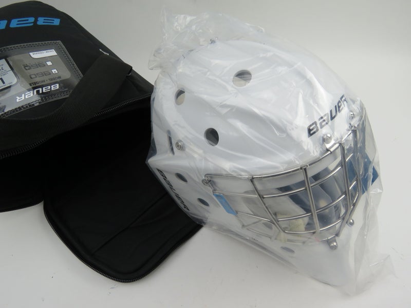 NEW White Bauer 960 Certified Straight Bar Hockey Goalie Helmet Mask Senior Large