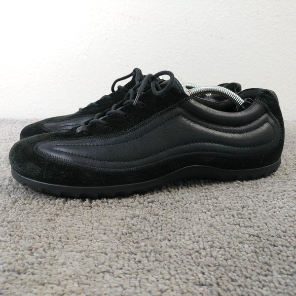 ECCO Soft Womens Size 41 EU Leather Sneakers Black Driving Shoes Lace Up