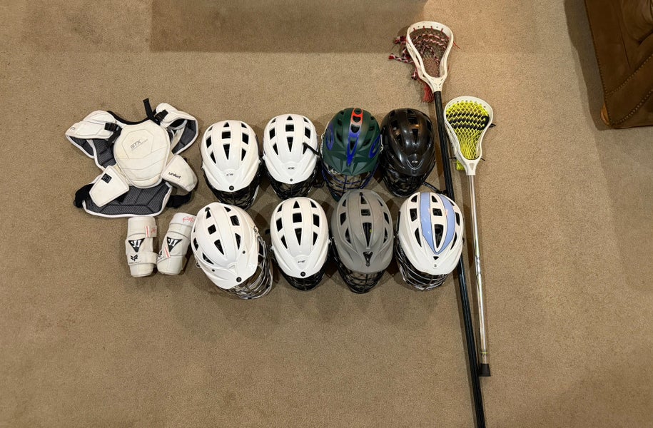 Huge Lacrosse Bundle! 8 Helmets, Gait Ice D Pole, EKG Adult large shadow untld pads and more!