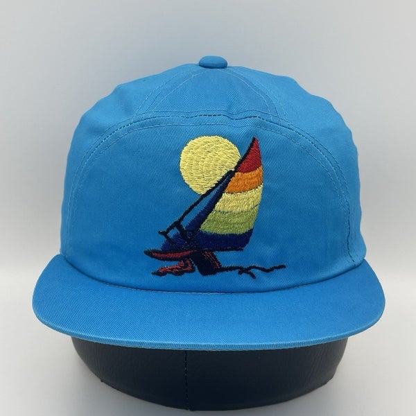 Vintage Sailboat Nautical Panel Beach Boat Snapback Hat Cap 90s NEW OLD STOCK