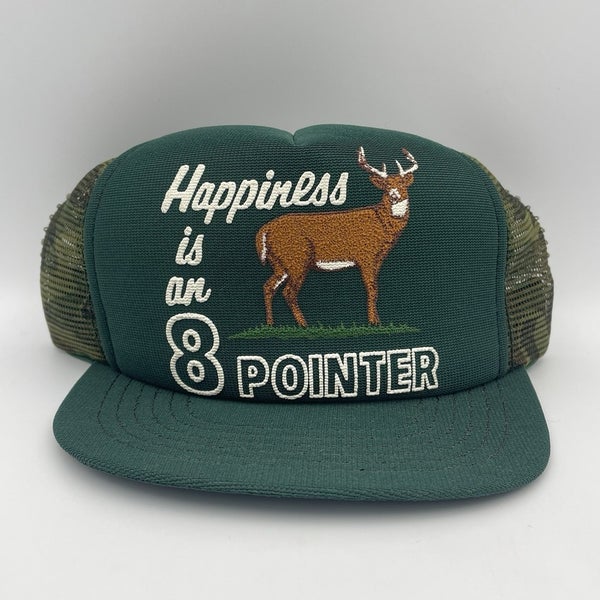 Vintage 80s Happiness Is An 8 Pointer Hunting Deer Snapback Trucker Hat NOS