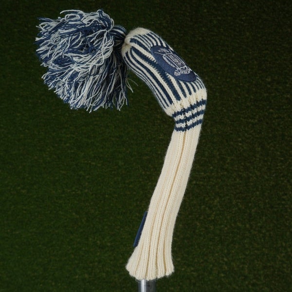 MODEST VINTAGE PLAYER GOLF CLUB HYBRID HEADCOVER POM SOCK WHITE / BLUE ~ LOOK!!