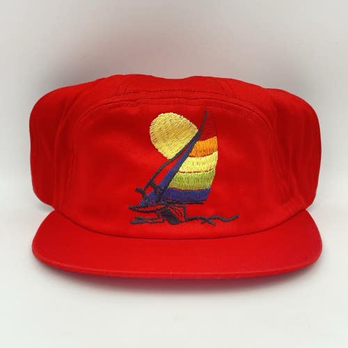 Vintage Sailboat Nautical Panel Beach Boat Snapback Hat Cap 90s NEW OLD STOCK