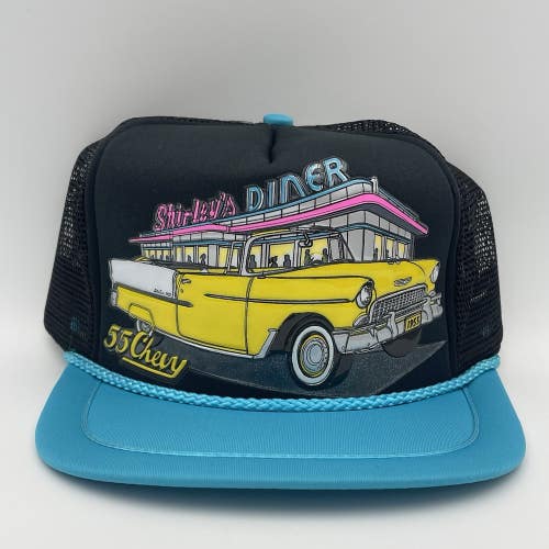 Vintage 55 Chevy Bel Air Shirley's Diner Snapback Trucker Hat 90s NEW OLD STOCK