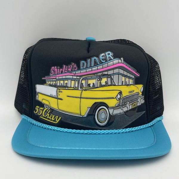 Vintage 55 Chevy Bel Air Shirley's Diner Snapback Trucker Hat 90s NEW OLD STOCK