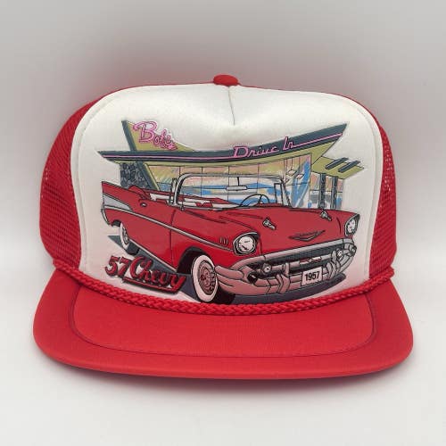 Rare Vintage 57 Chevy Bel Air Snapback Trucker Hat Bob's Drive In NEW OLD STOCK
