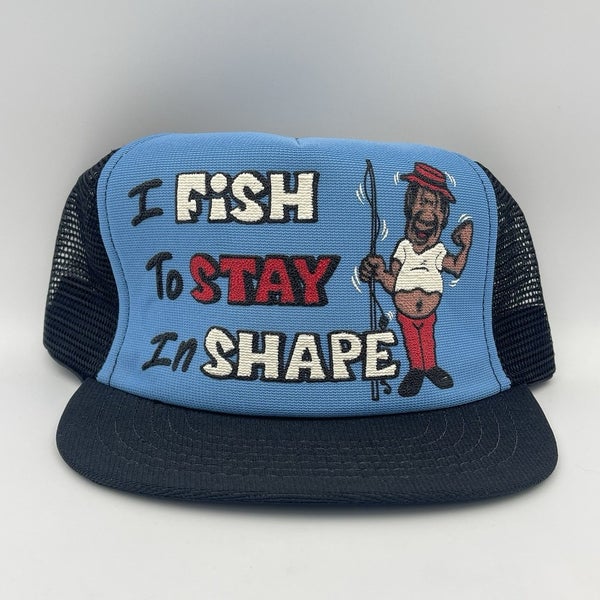 Vintage I Fish To Stay In Shape Snapback Fishing Trucker Hat Cap - NEW OLD STOCK