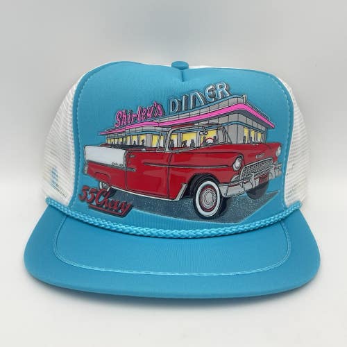 Vintage 55 Chevy Bel Air Shirley's Diner Snapback Trucker Hat 90s NEW OLD STOCK