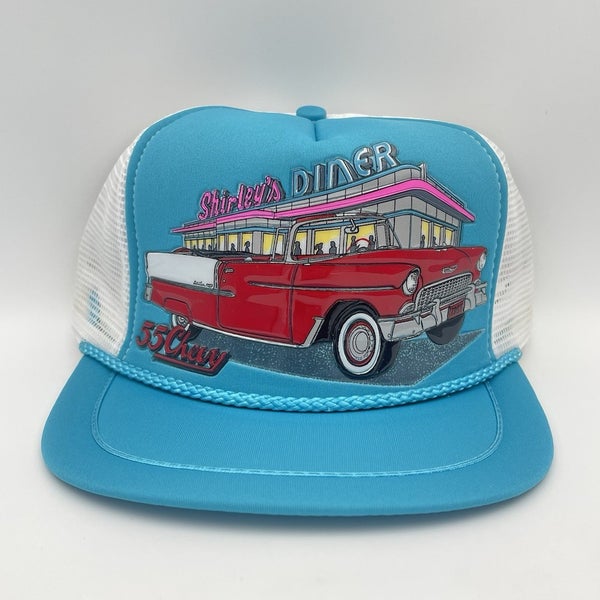 Vintage 55 Chevy Bel Air Shirley's Diner Snapback Trucker Hat 90s NEW OLD STOCK
