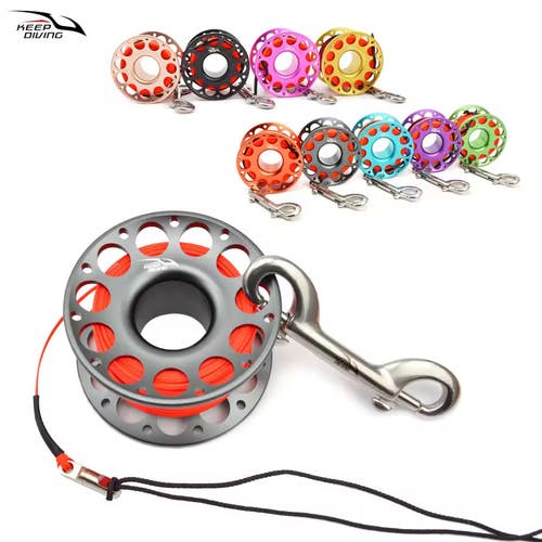 100ft, 30 Meter Line Aluminum Metal Finger Spool Reel Scuba Dive Wreck Reel Clip