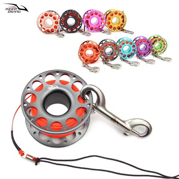 100ft, 30 Meter Line Aluminum Metal Finger Spool Reel Scuba Dive Wreck Reel Clip
