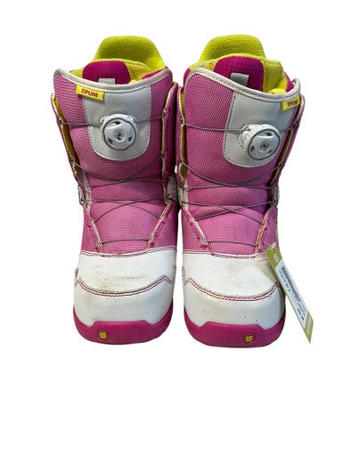 Used Burton ZIPLINE BOA Girls Snowboard Boots White And Neon Pink