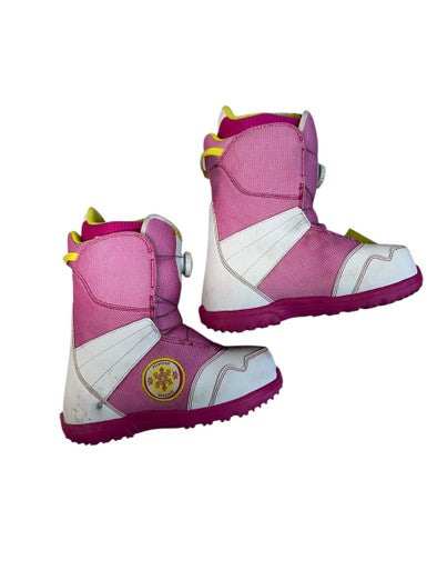 Used Burton ZIPLINE BOA Girls Snowboard Boots White And Neon Pink