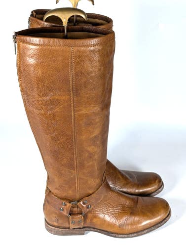 Frye Phillip Harness Tall Womens Size 9 (B) Riding Boots Brown Leather Zip Dress