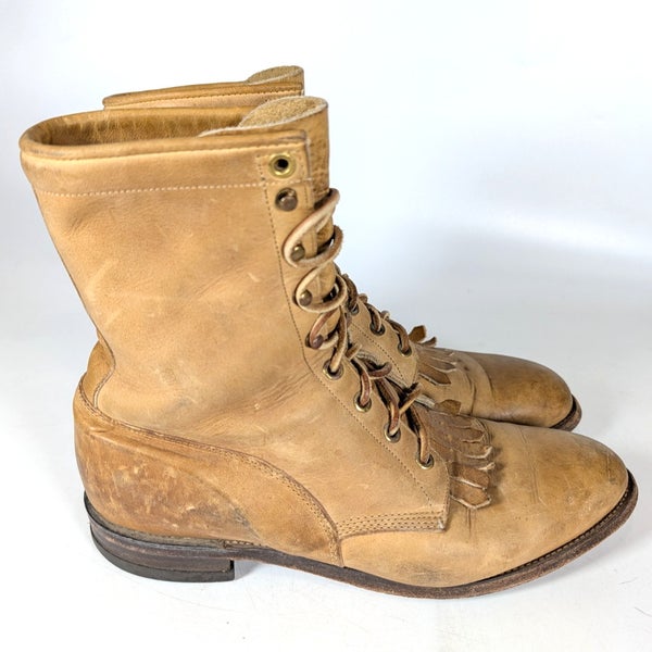 Justin Boots Men's Size: 9.5 D Lace Up Ropers Tan Leather Kiltie Western 584