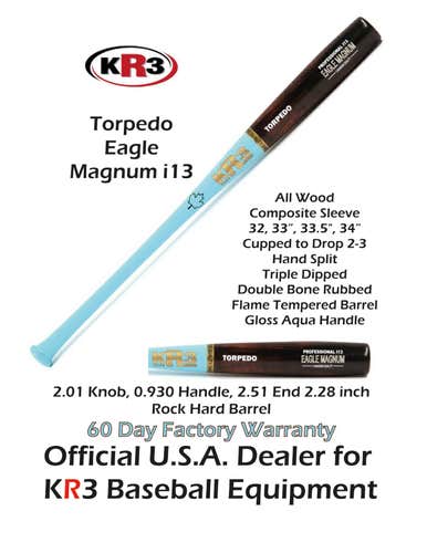 KR3 PRO I13 Eagle Magnum Torpedo Bat High Density Maple 33.5 inch Wood Bat (-3) 30.5 oz