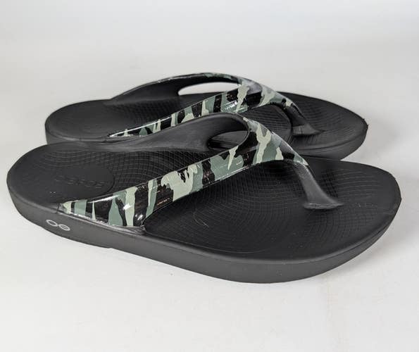 OOFOS OOlala Limited Black Camo Recovery Thong Sandals Women's Size 9