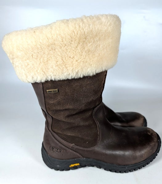 UGG Bandon Gore-Tex Brown Leather Boots Sheepskin Fur Lining Women's Size: 9