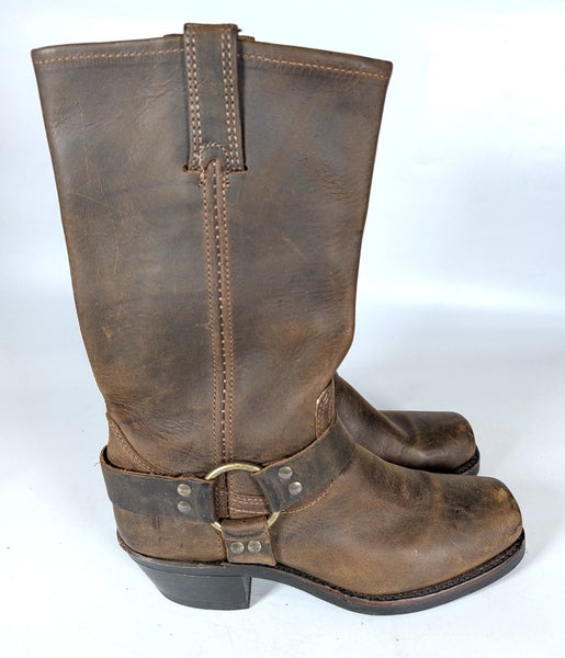 Frye Brown Leather Square Toe Harness Boots 77300 Made In USA Womens Size: 7.5 M