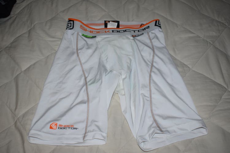Shock Doctor 235 Compression Jock Shorts w/Cup Pocket, White, Men's Large
