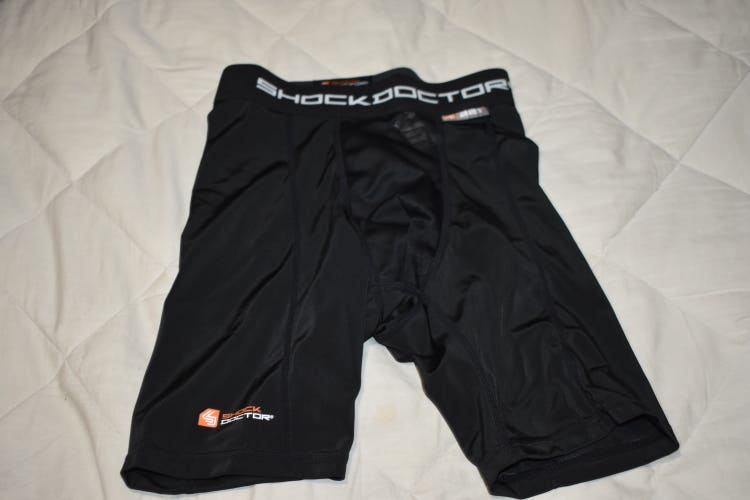 Shock Doctor 221 Compression Jock Shorts w/Cup Pocket, Black, Boy's Large