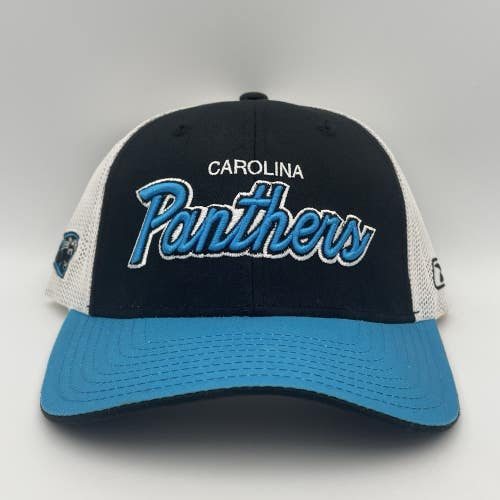 Carolina Panthers Reebok Script Hat Cap Snapback Black Mesh NFL Football Trucker
