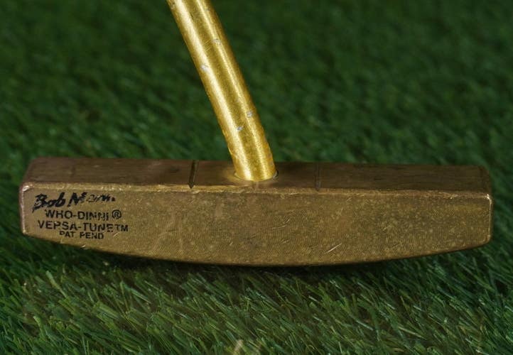 VINTAGE GOLD BOB MANN WHO DINNI PUTTER BLADE 36" VERSA TUNE CENTER SHAFTED RH/LH