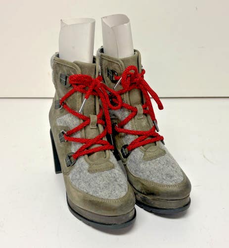 Sorel Blake Lace-Up Heeled Booties Gray US Women's 8.5 EU 39.5 NEW Fast Shipping
