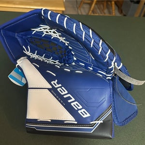 White/Blue/Black Senior Bauer M5 Pro Goalie Catcher Regular