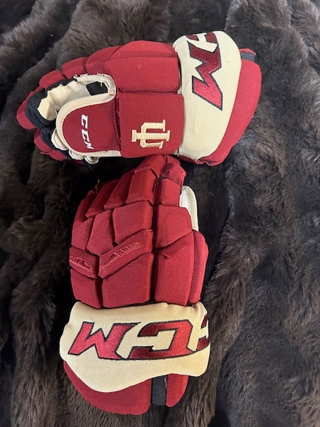 CCM Indiana University Red Gold Hockey Gloves 14" Pro Stock (New)