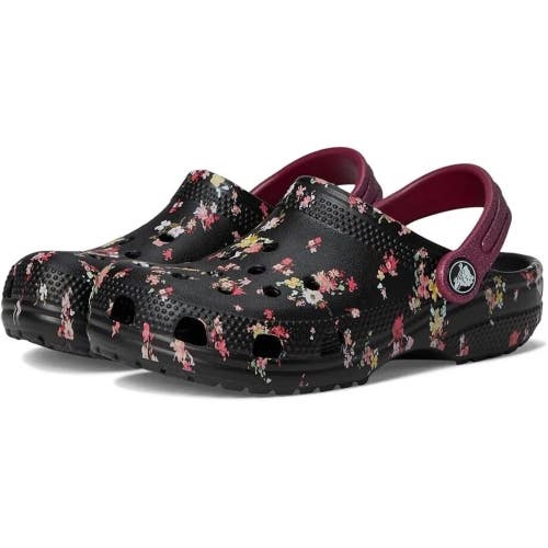 Crocs Classic 210354-0C4 Clogs Kids US 4Y Black Ditsy Floral Casual Shoes NCB29