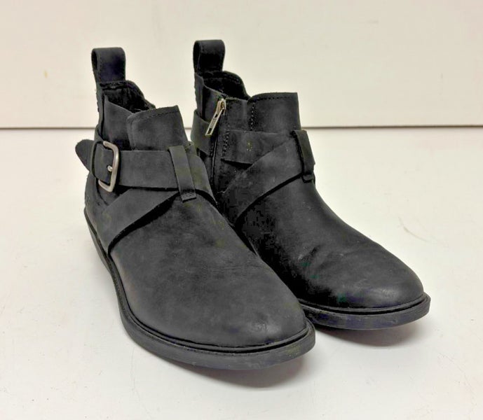 UGG Australia Wylma Oiled Black Leather Moto Boots US Women's 9 EU 40 EXCELLENT