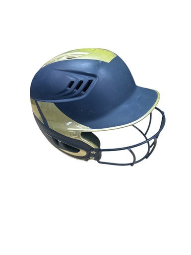 Used Rawlings 67/8-75/8 Batting Helmet w/Mask Navy Blue And Yellow MD 11862-S000091956