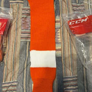 CCM Hockey Socks Orange White Boys Medium/Large 24" Junior (New) VERY FAST TO SHIP!!!!