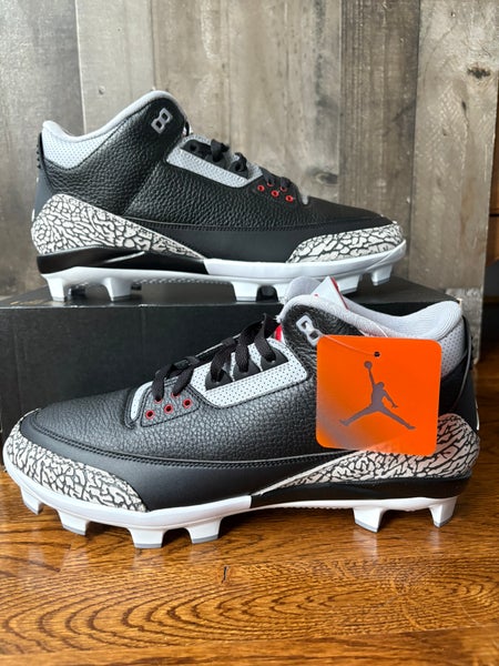Air Jordan 3 Retro MCS Black Cement Size 14 Black Grey Baseball Cleats No Lid