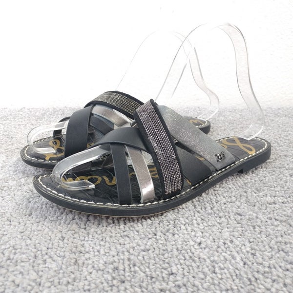 Sam Edelman Glennia Slide Sandals Womens Size 6 Shoes Slip On Black Silver