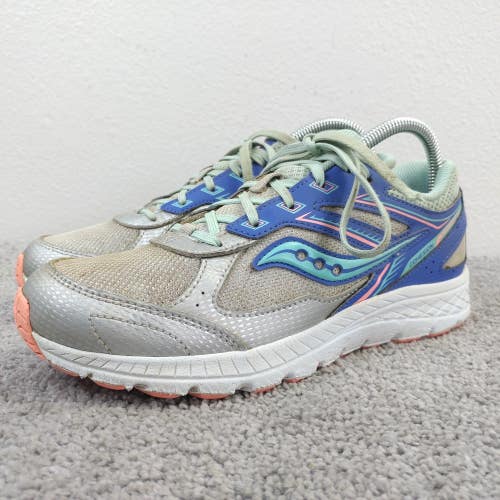 Saucony Cohesion 14 Girls Size 6 WIDE Running Shoes Blue Silver Low Top Trainers