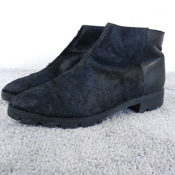 Luxury Rebel Ankle Boots Womens Size 38 EU Shoes Calf Hair Black Leather Zip Up