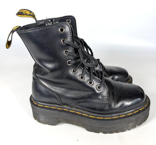 Dr. Martens Jadon Quad Retro Platform Boots Black Polished Smooth Womens Size 6