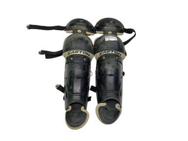 Used Easton BLACK AND SILVER SHINGUARDS Catchers Leg Guards Black And Silver Adult 11347-S000260854