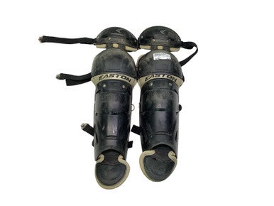 Used Easton BLACK AND SILVER SHINGUARDS Catchers Leg Guards Black And Silver Adult 11347-S000260854
