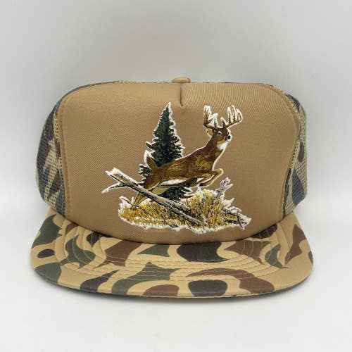 Vintage Camouflage Deer Hunting Snapback Trucker Hat Cap Buck - NEW OLD STOCK