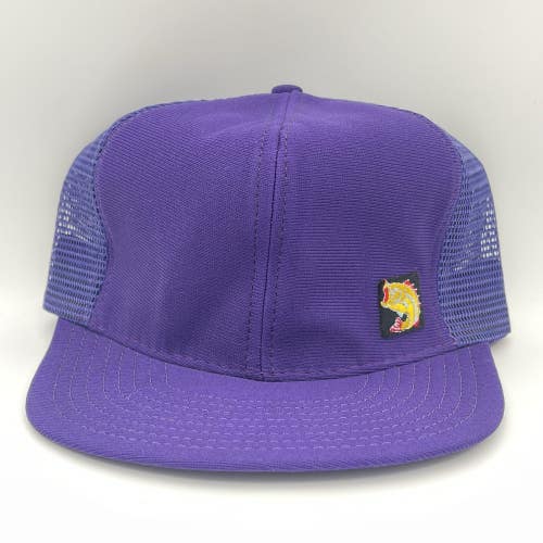 Vintage Bass Fishing Purple Trucker Mesh Patch Snapback Hat Cap - NEW OLD STOCK