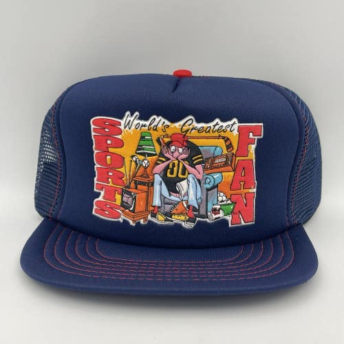 Vintage Worlds Greatest Sports Fan Snapback Trucker Hat Cap - NEW OLD STOCK