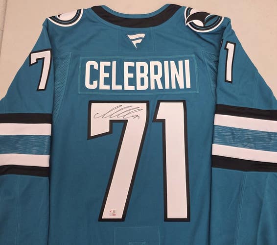 Sharks Macklin Celebrini Autographed Signed Teal Fanatics Premium Jersey COA