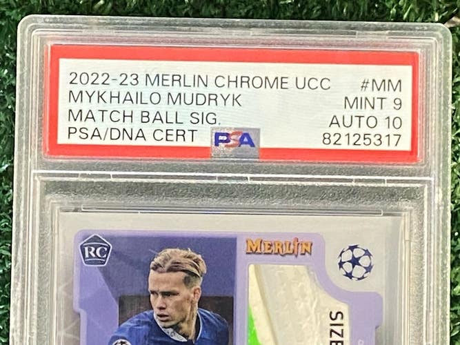 Mykhailo Mudrykx PSA 9 Auto 10 Merlin Chrome Match Ball Case Hit Pop 1 22-23