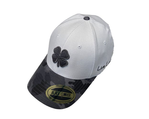 NEW Black Clover Live Lucky Patriot 5 White/Charcoal Fitted S/M Golf Hat/Cap