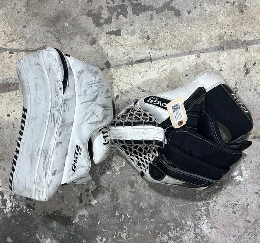 Used Intermediate Warrior Ritual Regular Goalie Glove & Blocker | GT4 Glove & GT2 Blocker